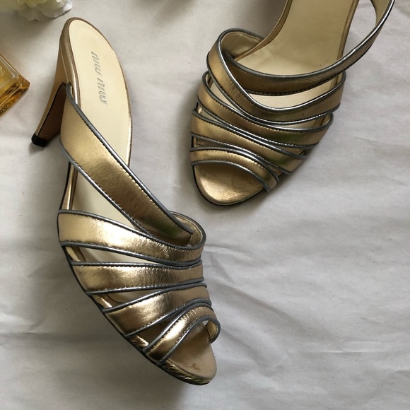 Miu Miu gold metallic strappy slip on mule sandals - Picture 4 of 12